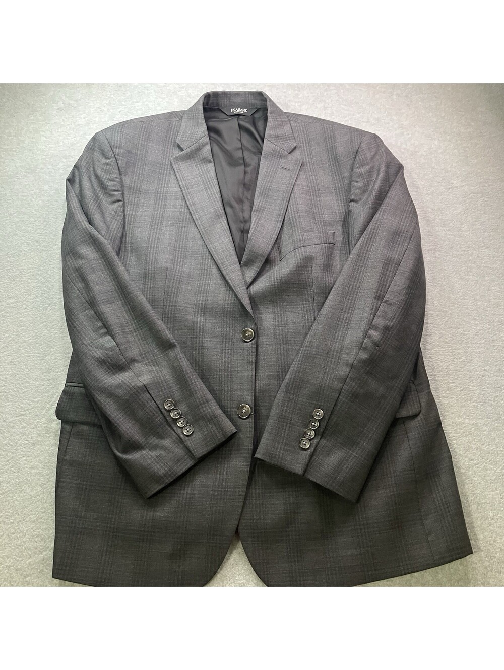 Jos A Bank Traveler's Collection Grey Plaid Wool Blazer Tailored Fit Mens 44R